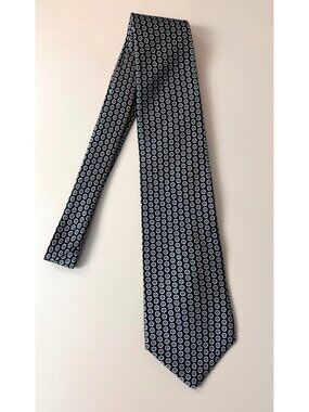 Crooks & Creed London Black Silk Tie With Geometric Floral Pattern Mens Necktie